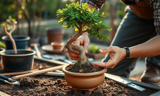 Memindahkan bonsai ke pot